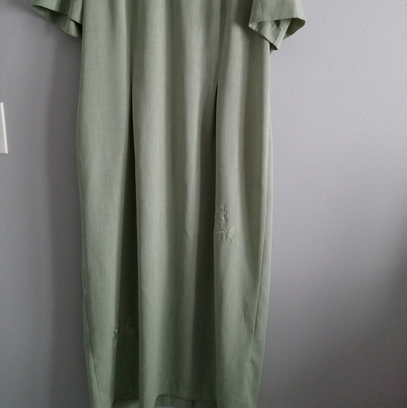Leslie Fay Maxi dress women short Sleeves zipper Size18 Vintage Green Good Cond - Picture 3 of 6